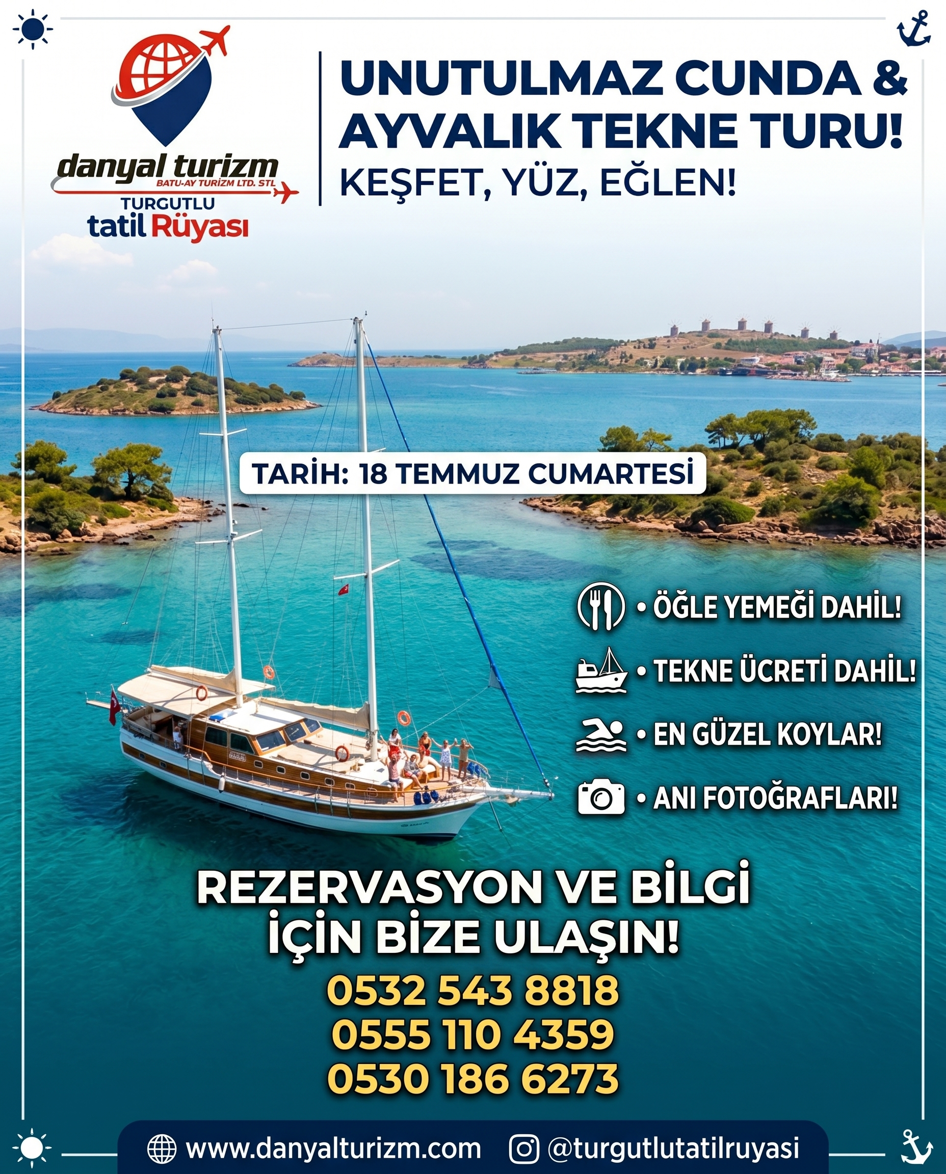  Ayvalık & Cunda Tekne Turu | Yüzme Molalı | Danyal Turizm